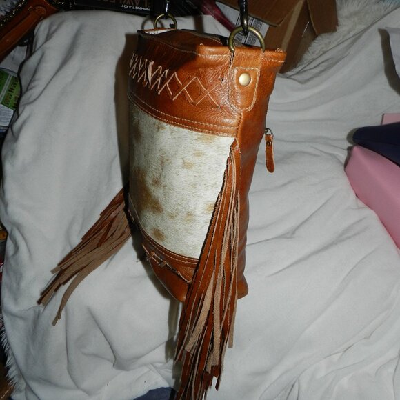 Myra Bag Hand-Tooled Leather Hairon Cowhide fringed Shoulder Bag🆕SHIP📦🏃🏻💨⚡ - Picture 9 of 16